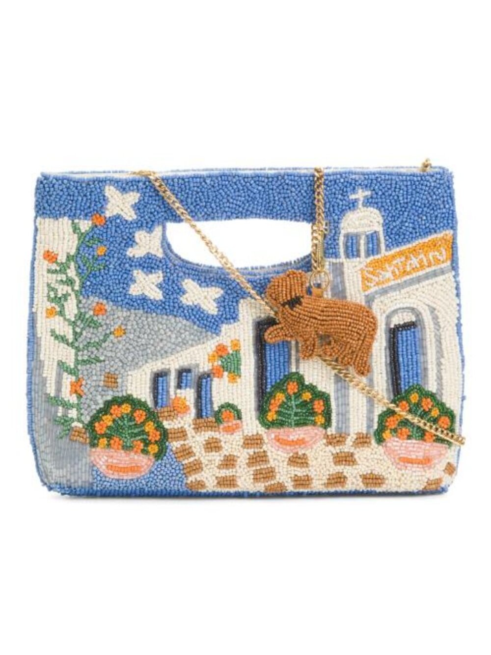 MADE IN INDIA Greece Beaded Clutch With Shoulder Strap